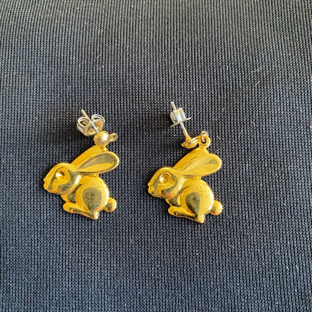 Vintage 80’s Gold Tone Bunny fashion dangle earrings
